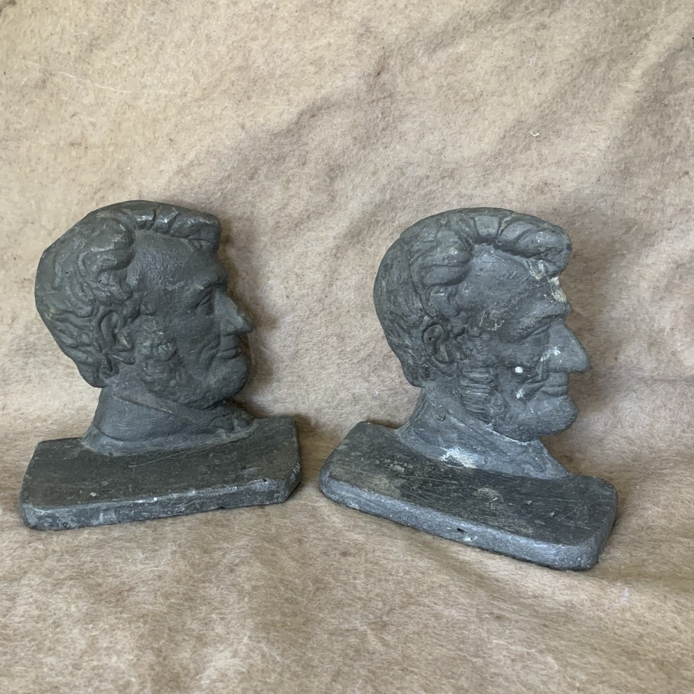 Abraham Lincoln Heavy Bookends Door Stops Lead Metal Antique‎